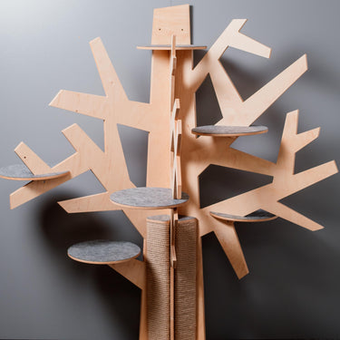 Modern wooden cat tree in the shape of a tree - a stylish complex for climbing and resting cats (Copy)